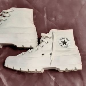 All White Lug Sole Converse High Tops size 8